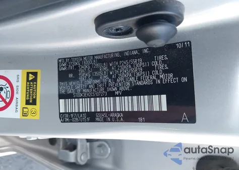 2012 Toyota Highlander Limited V6 from USA, damaged, VIN 5TDDK3EH2CS107273